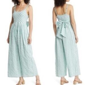 Nordstrom Green Gingham Tie Back Ankle Jumpsuit Size S. NWOT